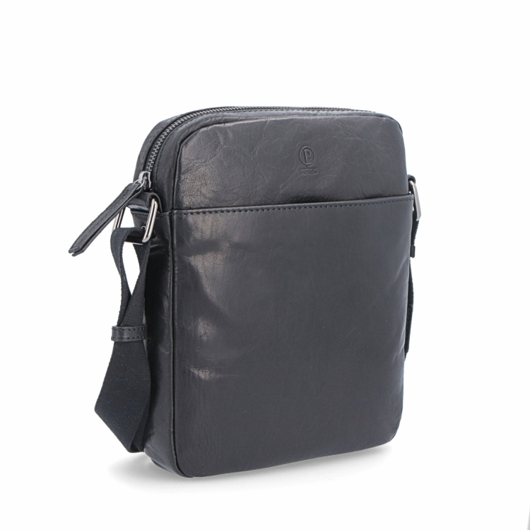 Pánska kožená crossbody taška s vreckami Poyem materiál kože farba čierna veľkosť malá 2200 Poyem C