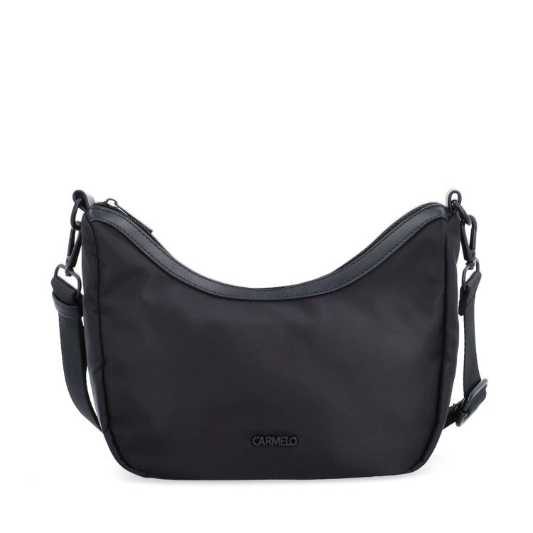 Malá kabelka so zaobleným tvarom Carmelo materiál nylon zapínanie na zips farba čierna veľkosť malá 6602 C Spredu