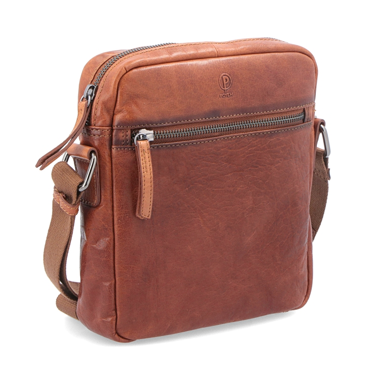 Kožená crossbody taška s vreckami Poyem materiál kože farba koňaková veľkosť malá 2206 Poyem KO