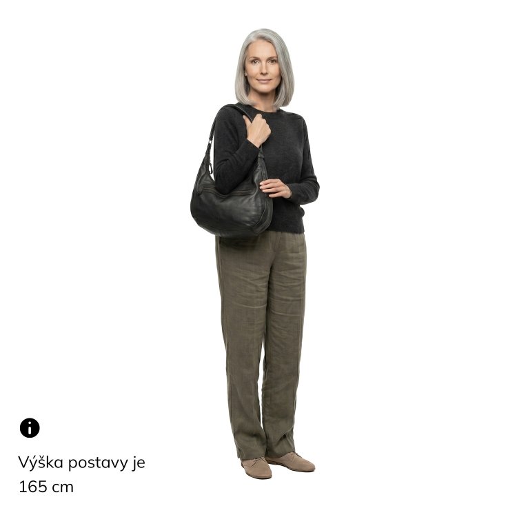 Kožená hobo kabelka s dvoma vreckami na zips Noelia Bolger materiál kože zapínanie na zips farba čierna veľkosť stredná NB 2426 C Na postave