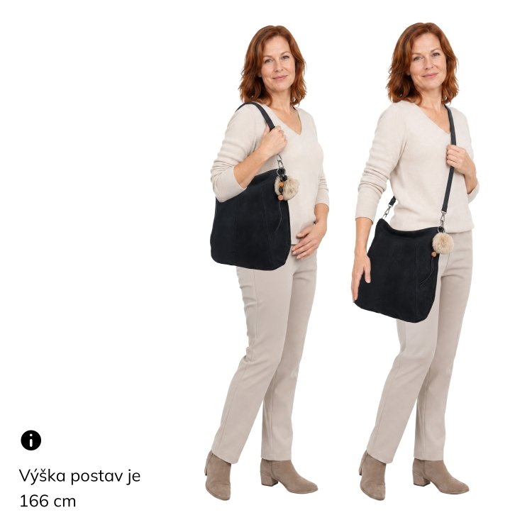 Praktická kabelka cez rameno aj crossbody s prešívaním Carmelo materiál syntetická koža zapínanie na zips farba čierna veľkosť stredná 4656 C Na postave