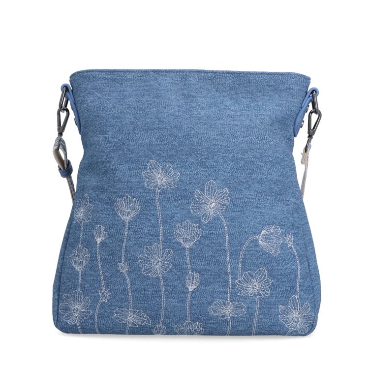 Priestranná crossbody taška s odnímateľným popruhom Indee materiál syntetická koža zapínanie na zips farba modrá veľkosť stredná 6336 M Spredu