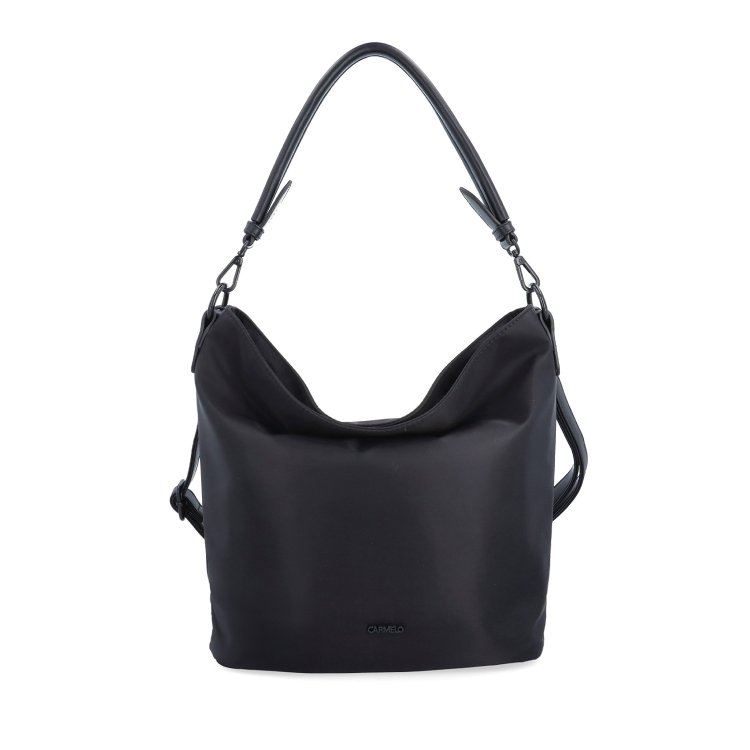 Elegantná dámska kabelka s dvoma popruhmi Carmelo materiál nylon zapínanie na zips farba čierna veľkosť stredná 6603 C Spredu