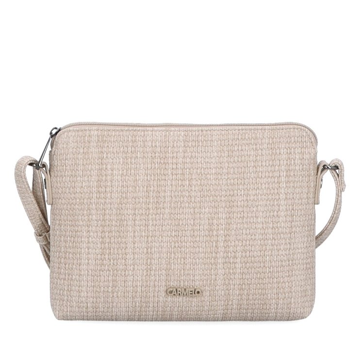 Malá crossbody kabelka s jemným elegantným vzorom Carmelo materiál syntetická koža zapínanie na zips farba béžová veľkosť malá 4337 BE Spredu