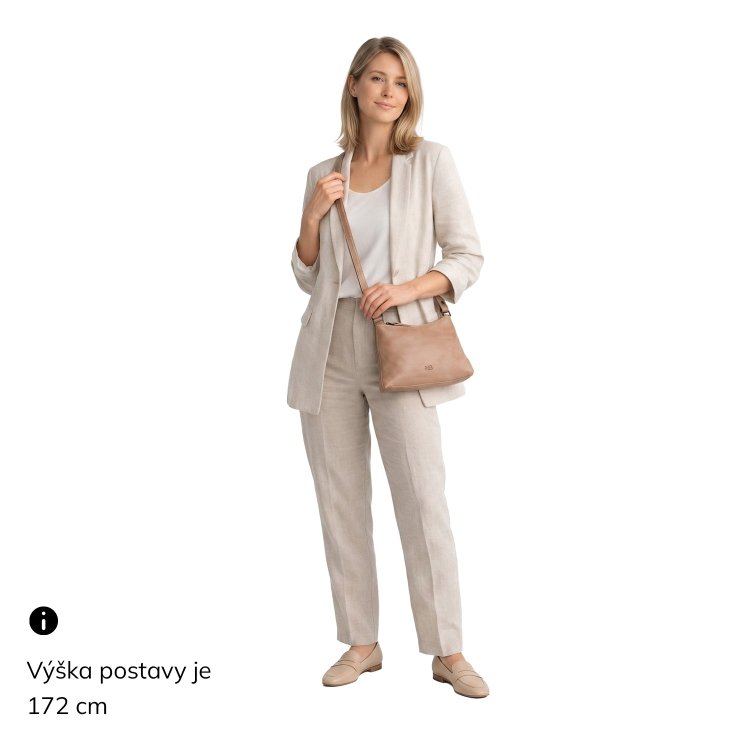Praktická kožená crossbody na každý deň Noelia Bolger materiál kože zapínanie na zips farba béžová veľkosť malá NB 2406 BE Na postave