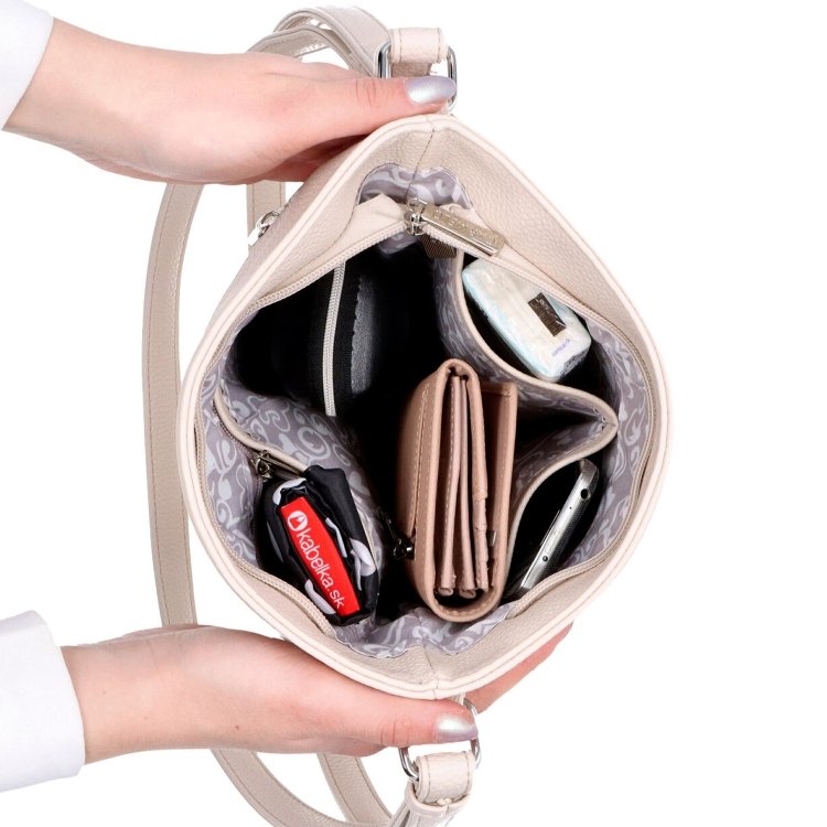 Crossbody kabelka so zipsom Carmelo materiál syntetická koža zapínanie na zips farba béžová veľkosť malá 4324 BE Vnútro