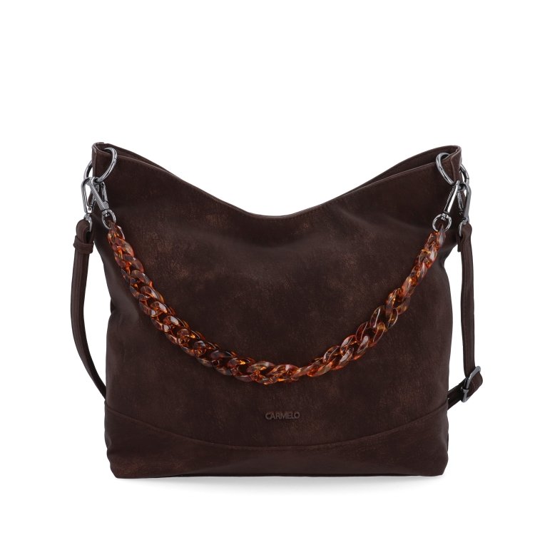 Štýlová crossbody kabelka s odnímateľným reťazom Carmelo materiál syntetická koža zapínanie na zips farba hnedá veľkosť stredná 4660 H Spredu