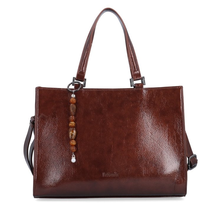Kabelka do ruky s odnímateľným crossbody popruhom a príveskom Le Sands Le Sands materiál syntetická koža zapínanie na zips farba hnedá veľkosť stredná 4638 H Spredu