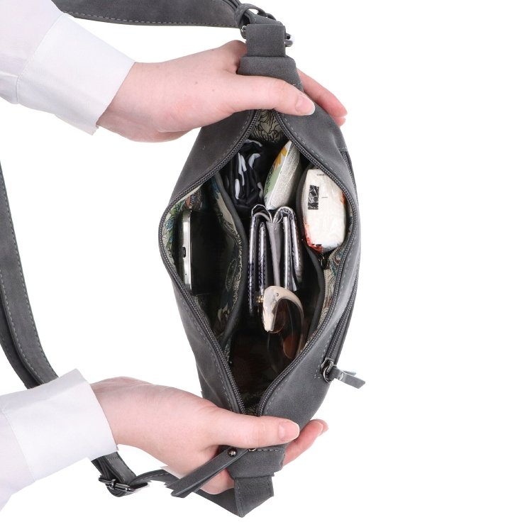 Štýlový dámský Moonbag zo syntetického materiálu Tangerin materiál syntetická koža zapínanie na zips farba sivá veľkosť malá 1112 ANT Vnútro