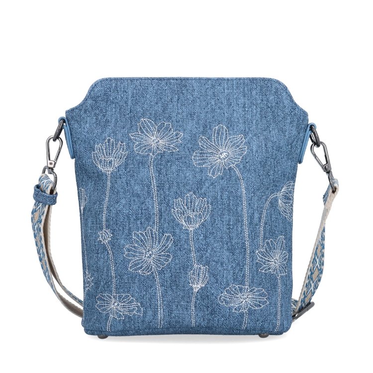 Crossbody kabelka s dekoratívnym vzorom a širokým popruhom Indee materiál syntetická koža zapínanie na zips farba modrá veľkosť malá 6343 M Spredu
