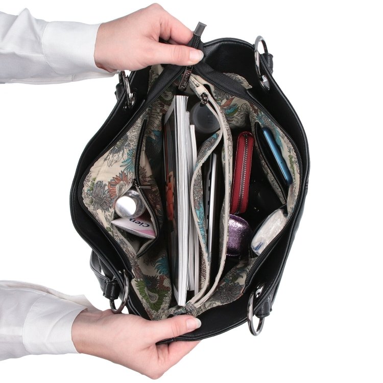 Veľká shopper kabelka cez rameno Tangerin materiál syntetická koža zapínanie na zips farba čierna veľkosť veľká 8025 C Vnútro