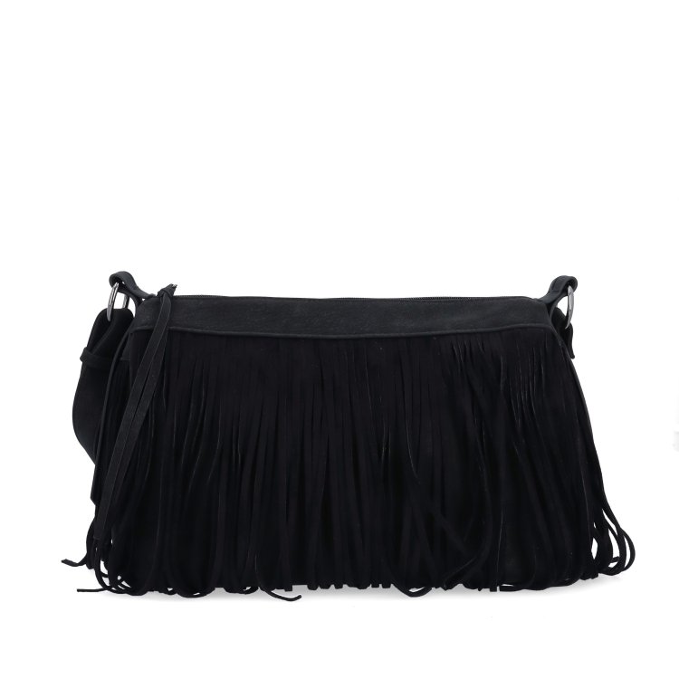 Štýlová crossbody kabelka so strapcami Carmelo materiál syntetická koža zapínanie na zips farba čierna veľkosť stredná 4674 C Spredu