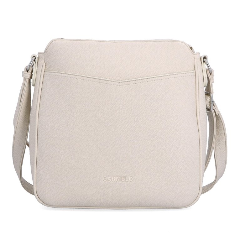 Stredná crossbody kabelka s predným vreckom na cvoček Carmelo materiál syntetická koža zapínanie na zips farba béžová veľkosť stredná 4331 BE Spredu