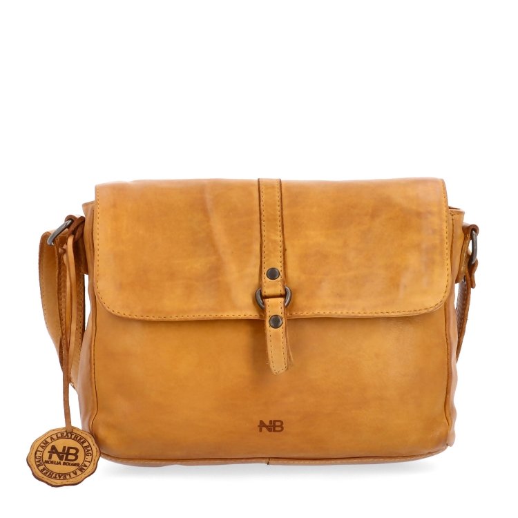 Kožená crossbody kabelka s chlopňou Noelia Bolger materiál kože zapínanie s chlopňou farba žltá veľkosť stredná NB 2416 ZLU Spredu