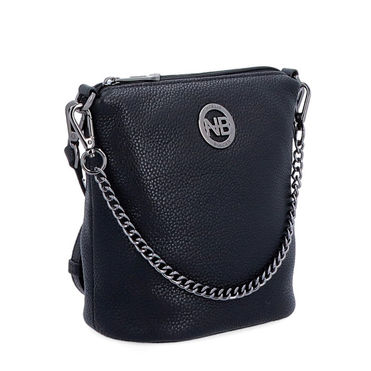 Malá kožená crossbody kabelka s výraznou retiazkou Noelia Bolger materiál kože zapínanie na zips farba čierna veľkosť malá NB 3016 C