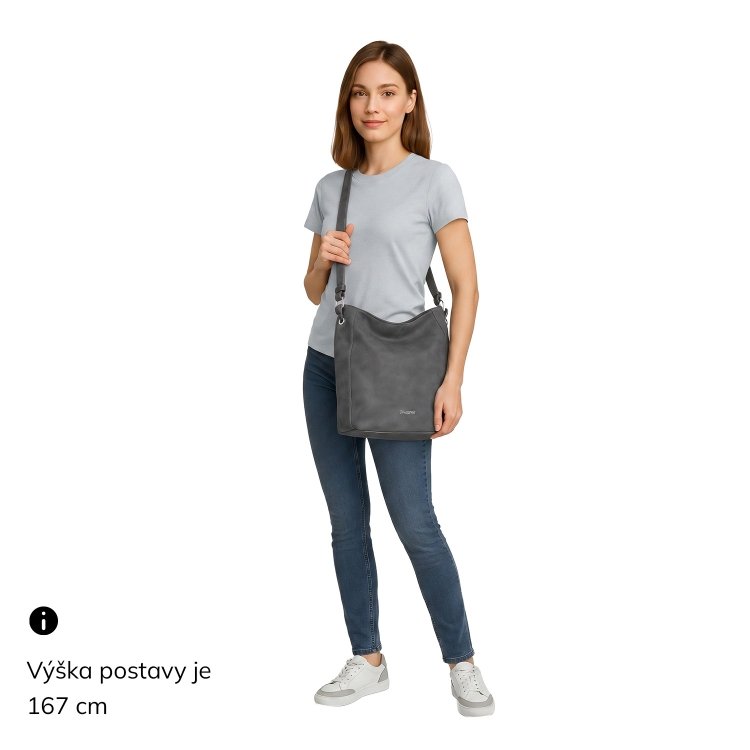 Štýlová kabelka zo syntetického materiálu Tangerin materiál syntetická koža zapínanie na zips farba sivá veľkosť stredná 1105 ANT Na postave