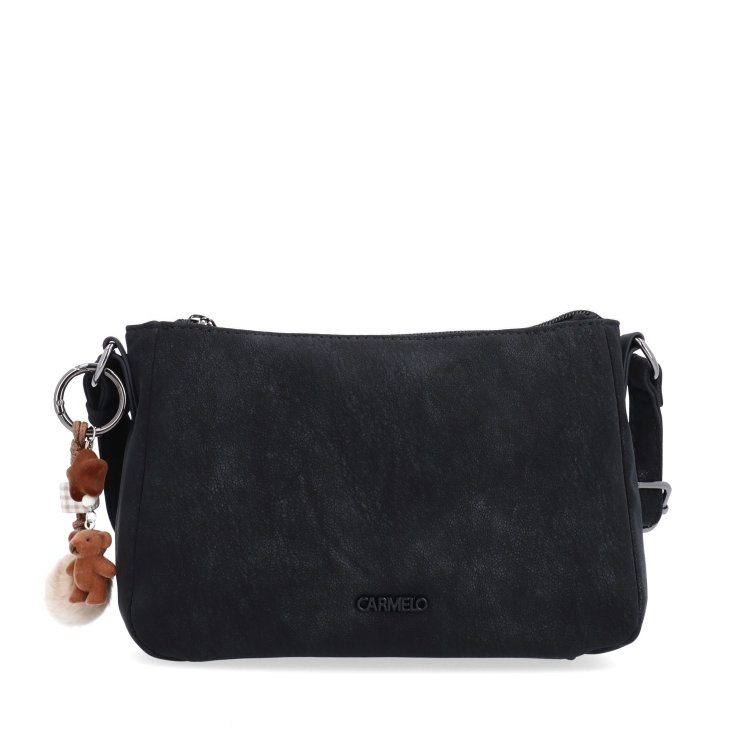 Elegantná malá crossbody kabelka Carmelo materiál syntetická koža zapínanie na zips farba čierna veľkosť malá 4666 C Spredu