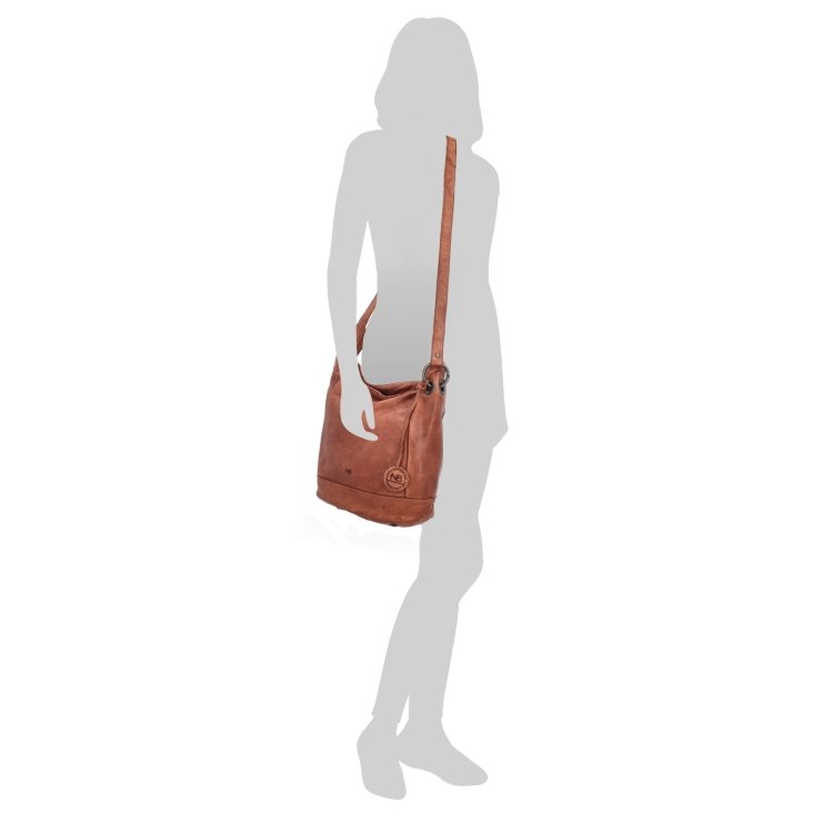 Kožená crossbody kabelka s dizajnovým prešívaním Noelia Bolger materiál kože zapínanie na zips farba koňaková veľkosť stredná NB 2089 KO Na postave
