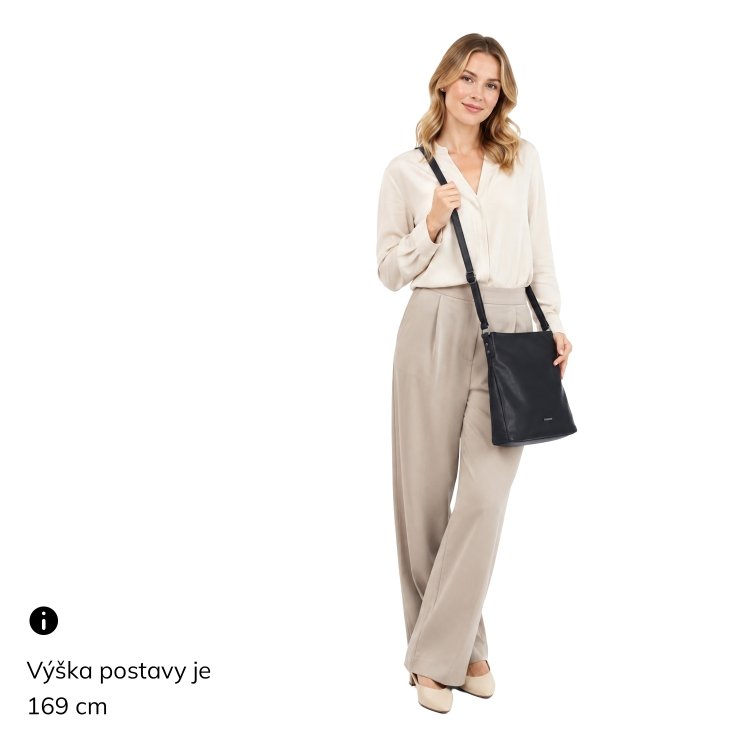 Crossbody kabelka s prehľadným vnútrom Tangerin materiál syntetická koža zapínanie na zips farba čierna veľkosť stredná 8051 C Na postave