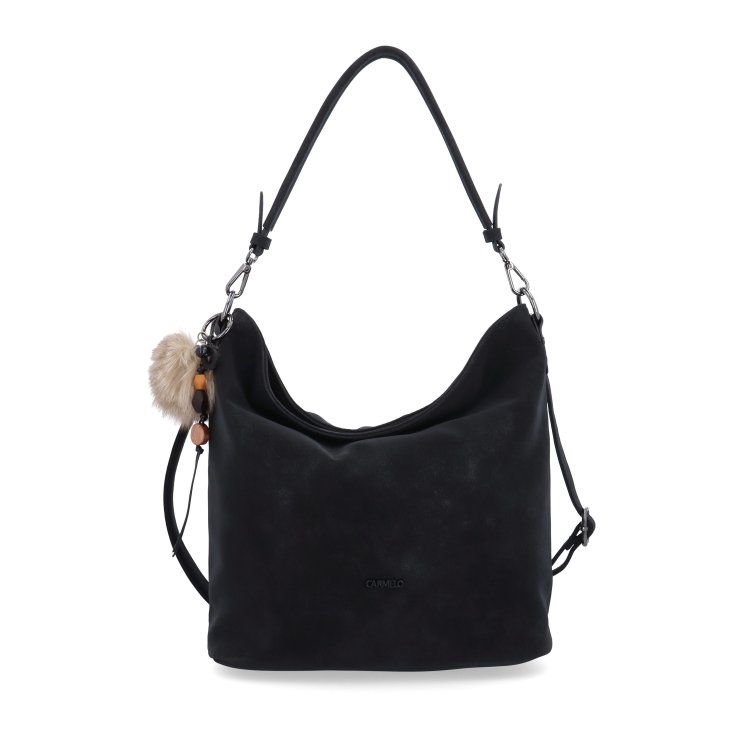 Štýlová hobo kabelka s odnímateľnými popruhmi Carmelo materiál syntetická koža zapínanie na zips farba čierna veľkosť stredná 4657 C Spredu