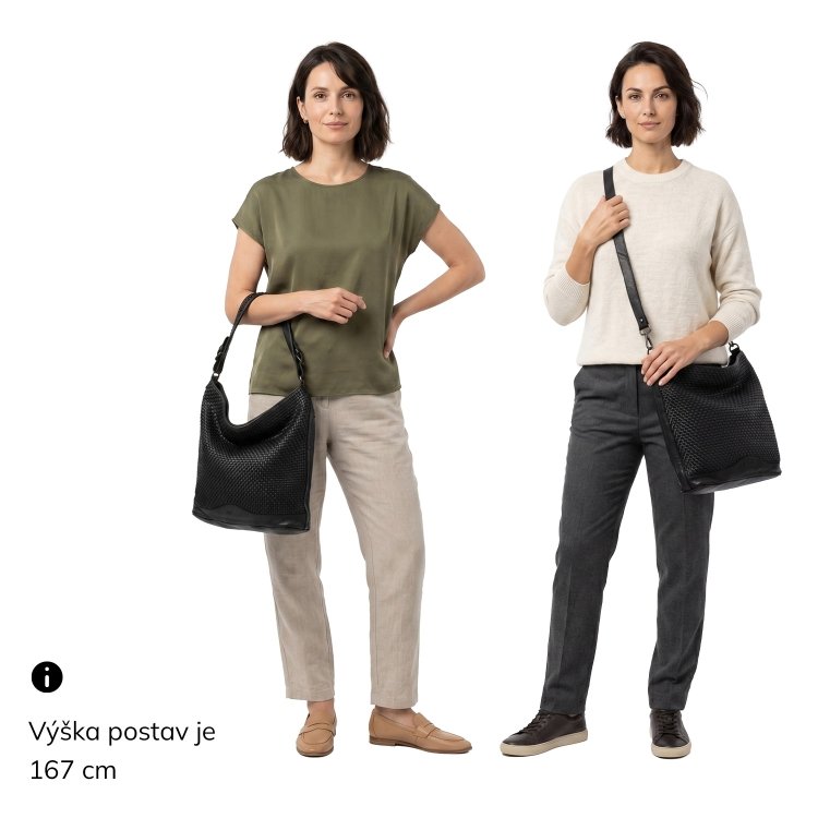 Jemne prepletaná kožená hobo kabelka Noelia Bolger materiál kože zapínanie na zips farba čierna veľkosť stredná NB 2015 C Na postave
