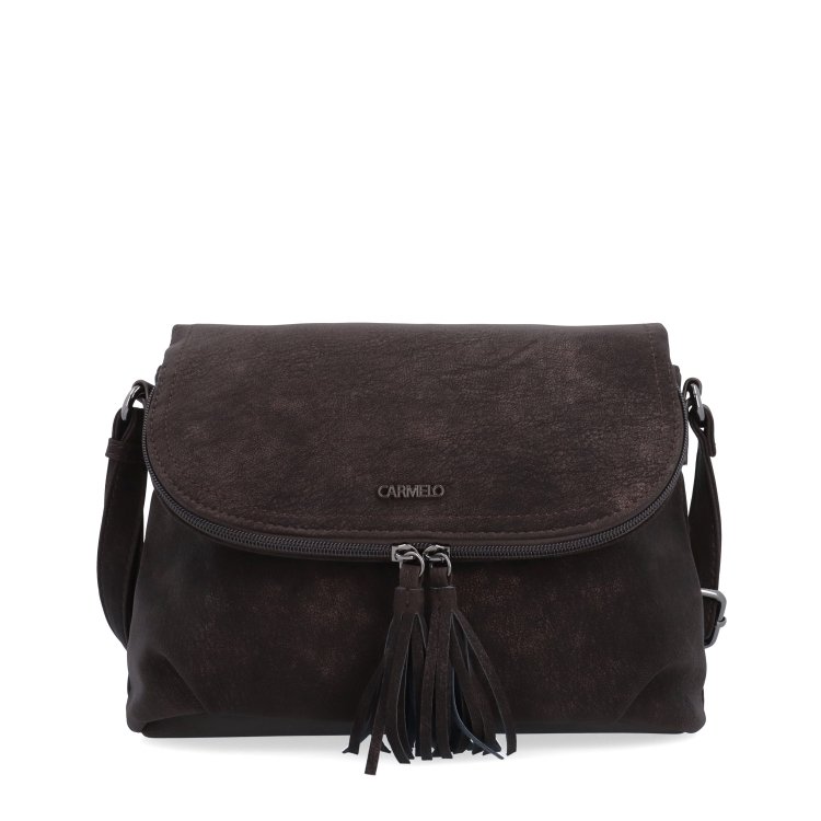 Štýlová crossbody kabelka s praktickou klopou Carmelo materiál syntetická koža zapínanie na zips farba hnedá veľkosť malá 4661 TH Spredu