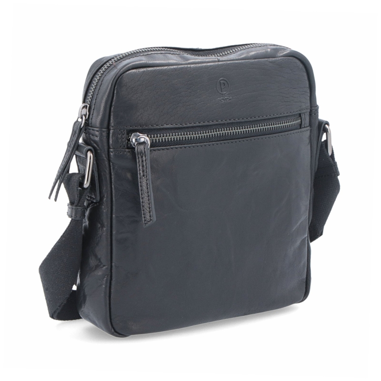 Kožená crossbody taška s vreckami Poyem materiál kože farba čierna veľkosť malá 2206 Poyem C