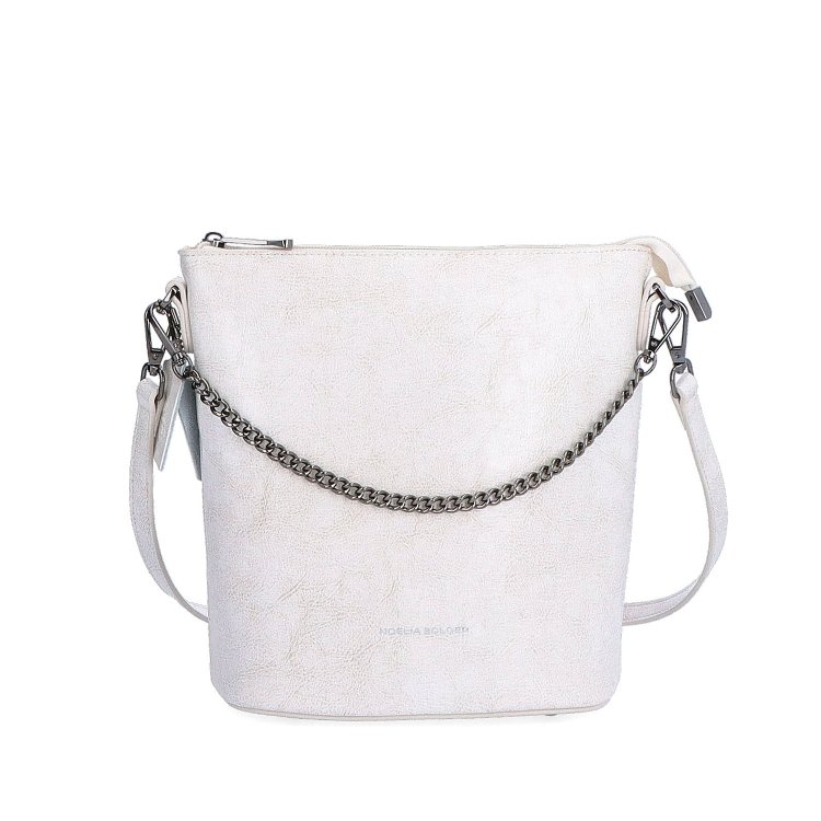 Elegantná kožená crossbody s retiazkou Noelia Bolger materiál kože zapínanie na zips farba biela veľkosť malá NB 0048 OW Spredu