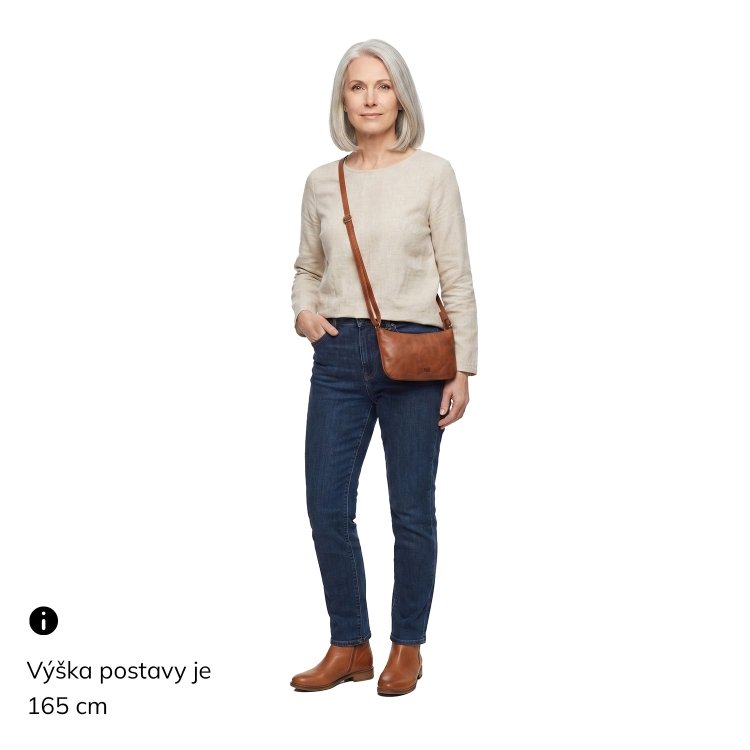 Malá elegantná kožená crossbody kabelka Noelia Bolger materiál kože zapínanie na zips farba koňaková veľkosť malá NB 2420 KO Na postave