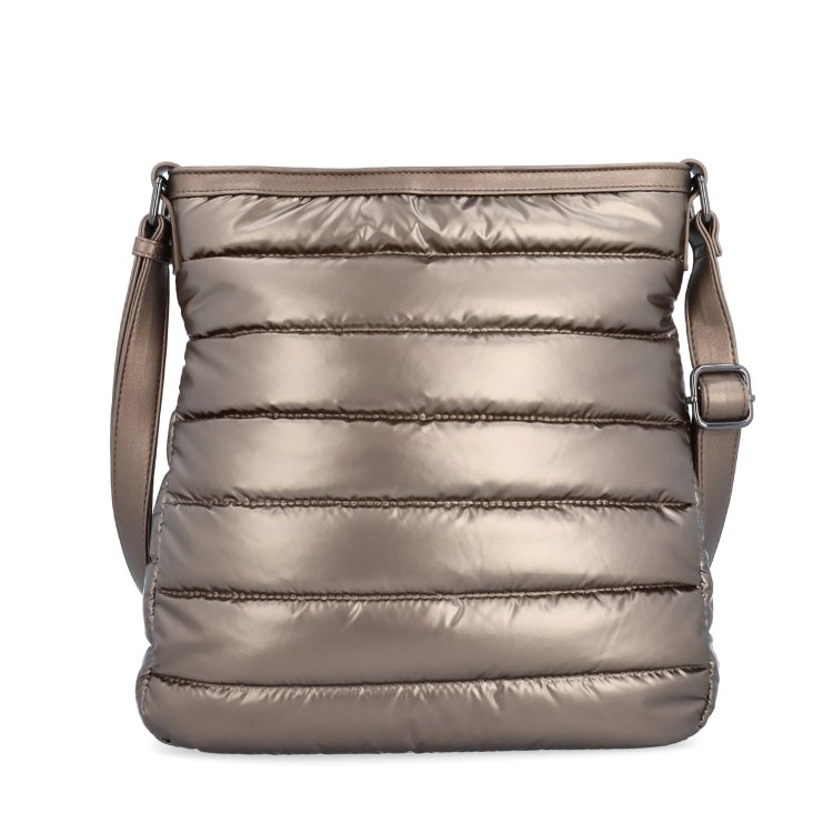 Moderná dámska kabelka z nadýchaného nylonu Carmelo materiál nylon zapínanie na zips farba metalíza veľkosť stredná 4382 BR Spredu