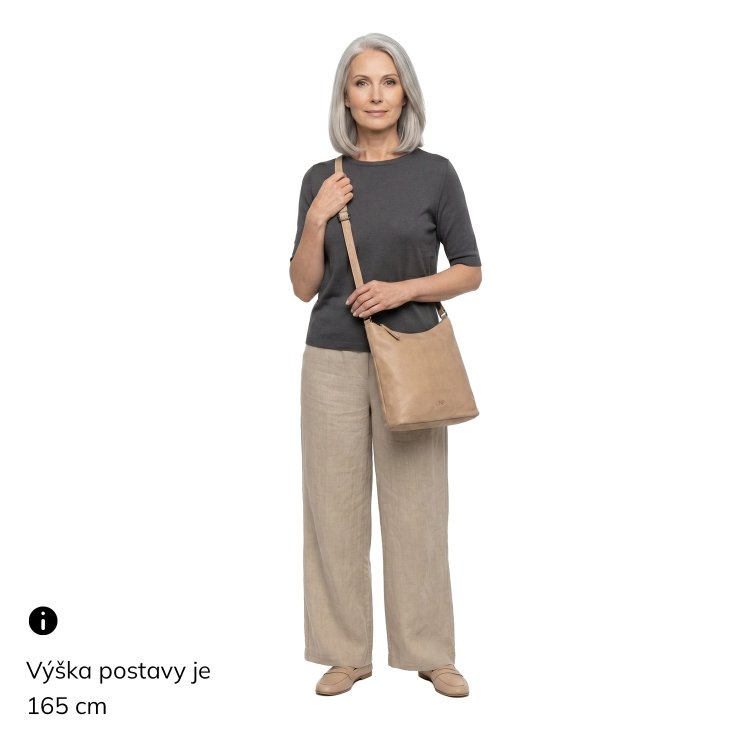 Nadčasová kožená kabelka cez rameno Noelia Bolger materiál kože zapínanie na zips farba béžová veľkosť stredná NB 2405 BE Na postave