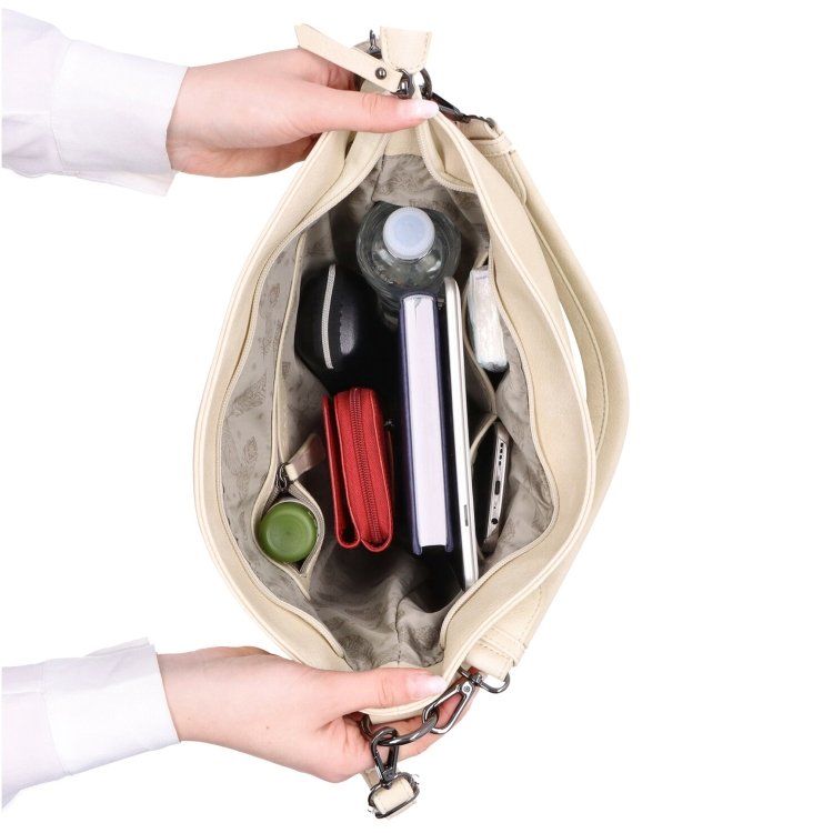 Praktická kabelka hobo bag s motívom Indee materiál syntetická koža zapínanie na zips farba sivá veľkosť stredná 6328 S Vnútro