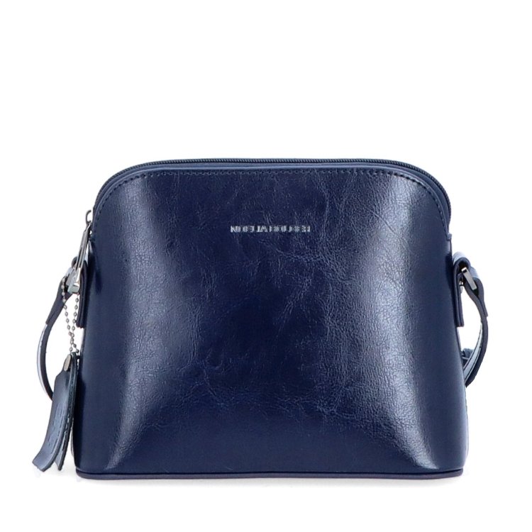 Luxusná malá kožená crossbody kabelka Noelia Bolger materiál kože zapínanie na zips farba modrá veľkosť malá NB 0080 TM Spredu
