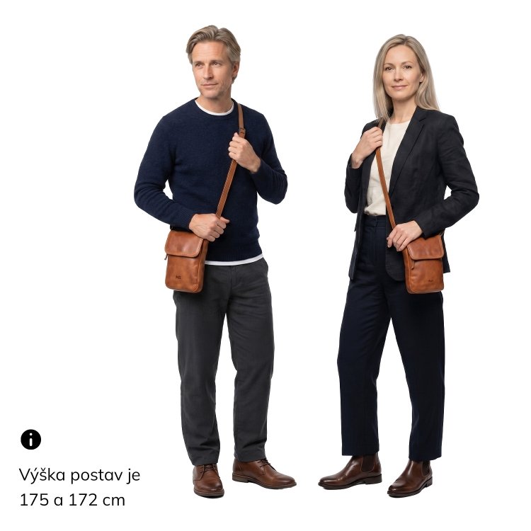 Kožená crossbody taška s chlopňou Noelia Bolger materiál kože zapínanie s chlopňou farba koňaková veľkosť malá NB 2418 KO Na postave
