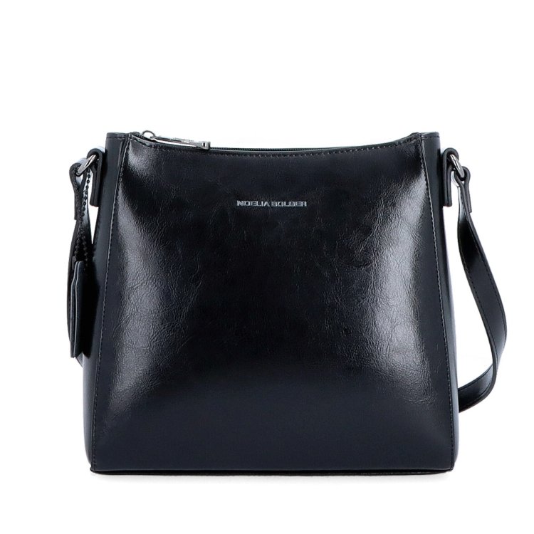 Nadčasová crossbody kabelka z pravej kože Noelia Bolger materiál kože zapínanie na zips farba čierna veľkosť malá NB 0079 C Spredu