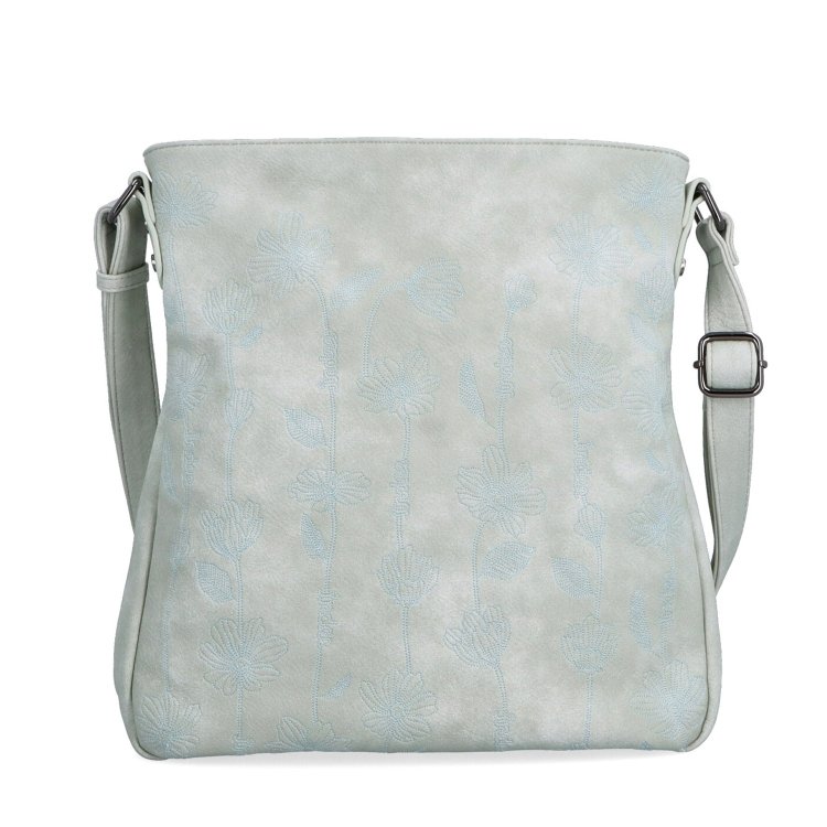 Priestranná crossbody kabelka s motívom Indee materiál syntetická koža zapínanie na zips farba sivá veľkosť stredná 6327 S Spredu