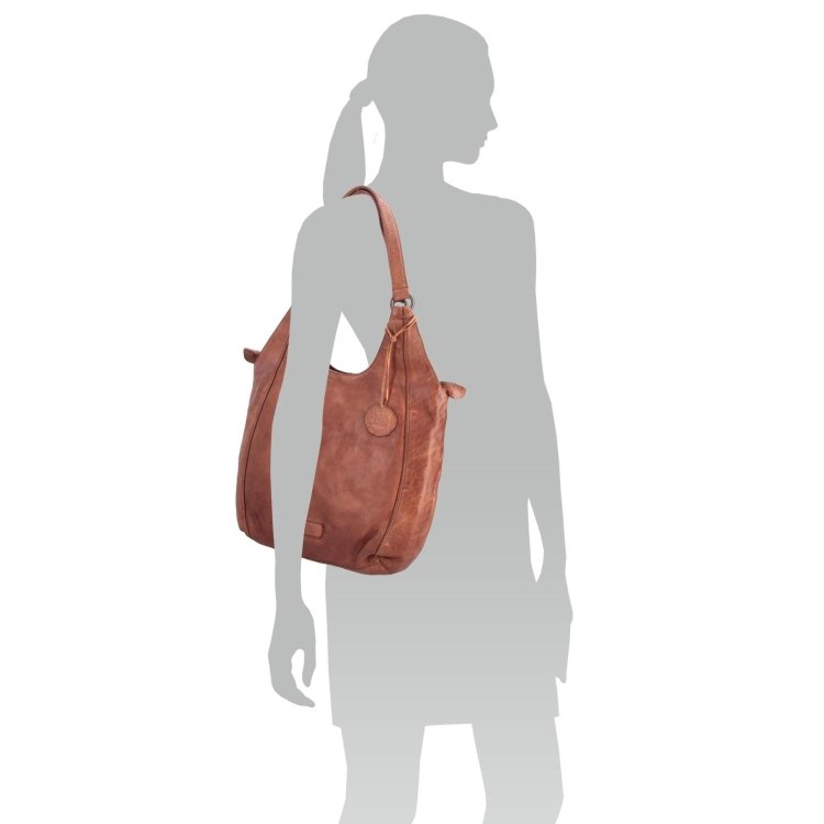 Elegantná kožená shopper kabelka s prešívaním Noelia Bolger materiál kože zapínanie na zips farba koňaková veľkosť stredná NB 2044 KO Na postave