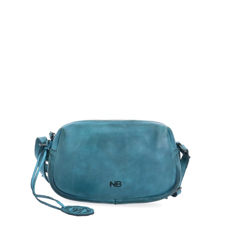 Minimalistická kožená crossbody kabelka Noelia Bolger materiál kože zapínanie na zips farba tyrkysová veľkosť malá NB 2417 TYR Spredu