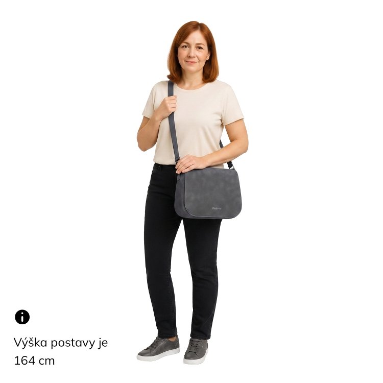 Elegantná crossbody kabelka s chlopňou Tangerin materiál syntetická koža zapínanie na zips farba hnedá veľkosť stredná 1115 H Na postave