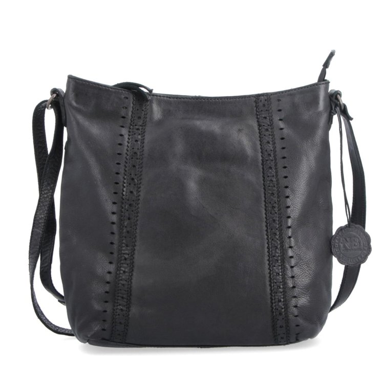 Kožená kabelka s perforáciou a nastaviteľným crossbody popruhom Noelia Bolger materiál kože zapínanie na zips farba čierna veľkosť stredná NB 2029 C Spredu