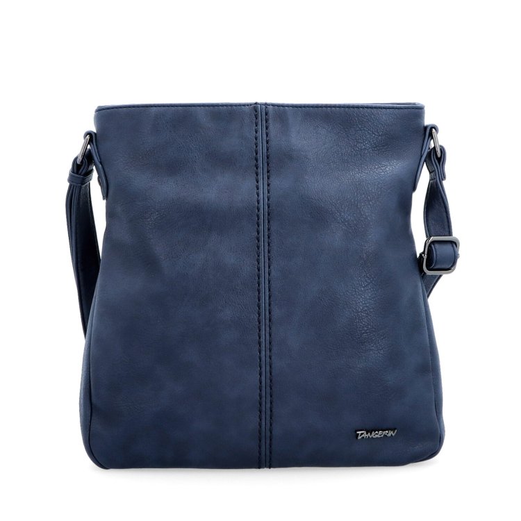 Crossbody kabelka s jednoduchým prešívaním Tangerin materiál syntetická koža zapínanie na zips farba modrá veľkosť stredná 8003 TM Spredu