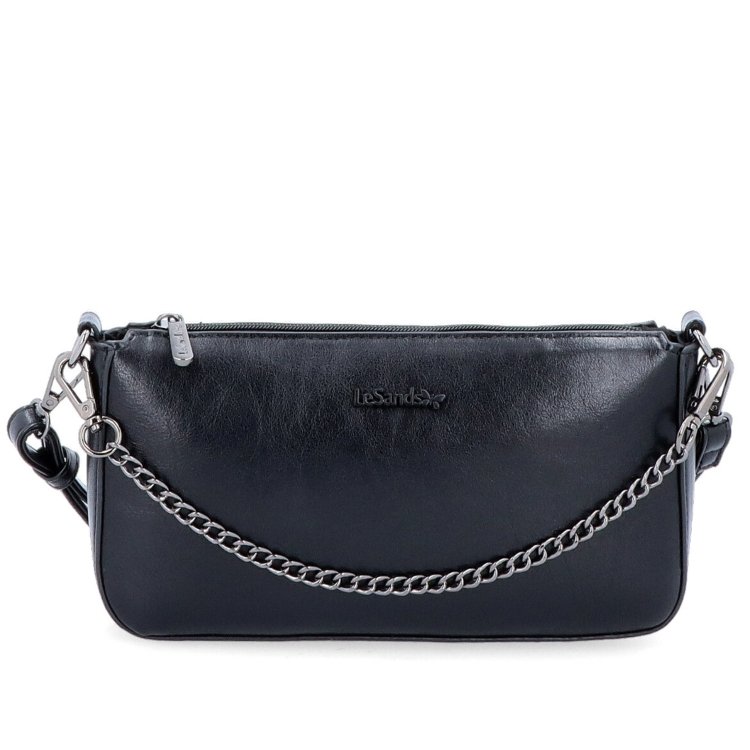 Malá crossbody kabelka s ozdobnou retiazkou Le Sands materiál syntetická koža zapínanie na zips farba čierna veľkosť malá 7714 C Spredu