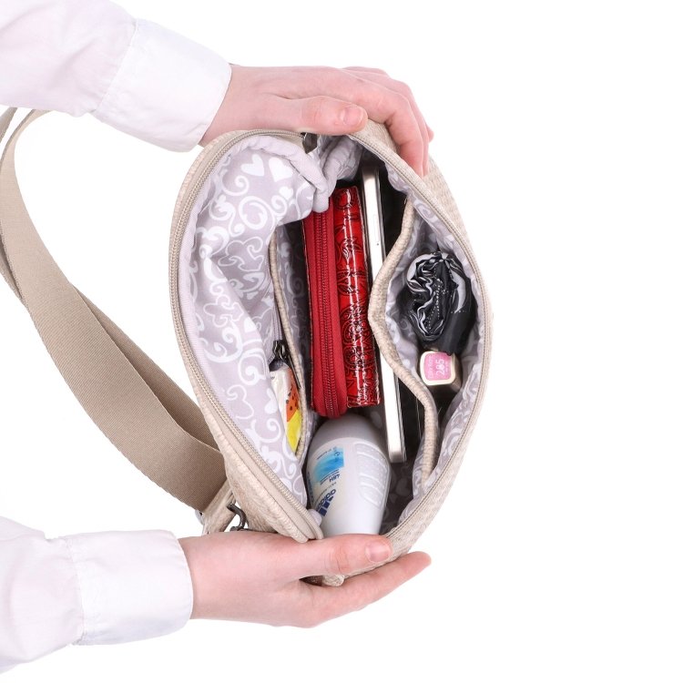 Mestská ľadvinka na pohodlné nosenie crossbody Carmelo materiál syntetická koža zapínanie na zips farba béžová veľkosť malá 4399 BE Vnútro