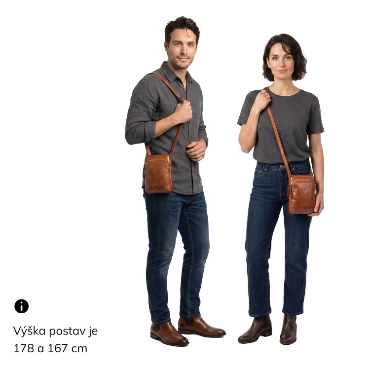 Štýlová kožená crossbody taška Noelia Bolger materiál kože zapínanie na zips farba koňaková veľkosť malá NB 2419 KO Na postave