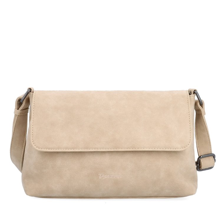 Praktická crossbody kabelka s klopou Tangerin materiál syntetická koža zapínanie na cvok farba béžová veľkosť stredná 1116 BE Spredu