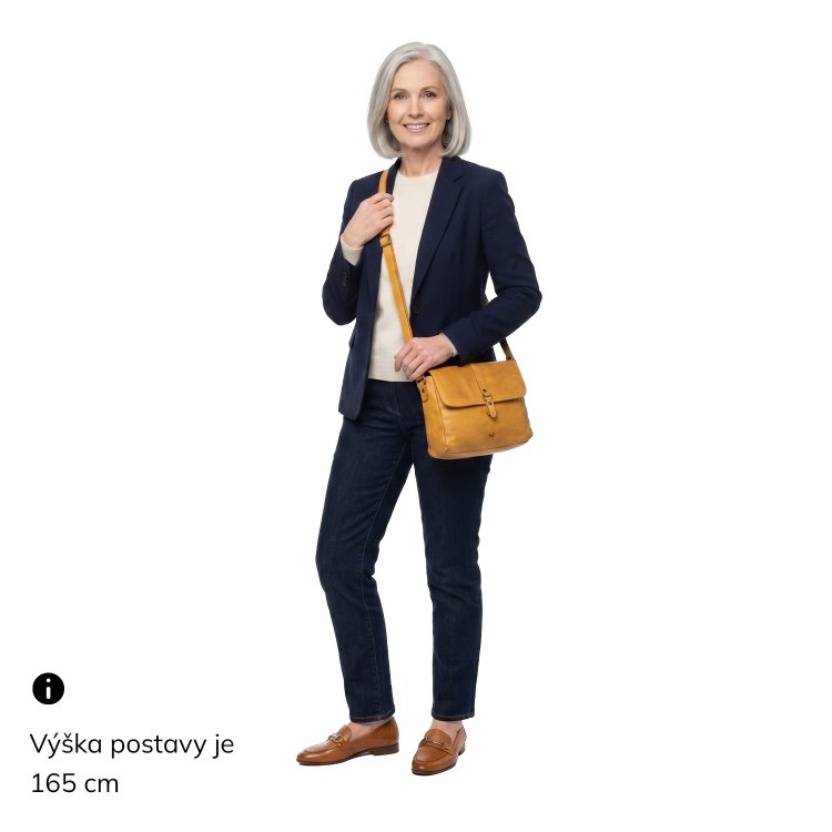 Kožená crossbody kabelka s chlopňou Noelia Bolger materiál kože zapínanie s chlopňou farba žltá veľkosť stredná NB 2416 ZLU Na postave