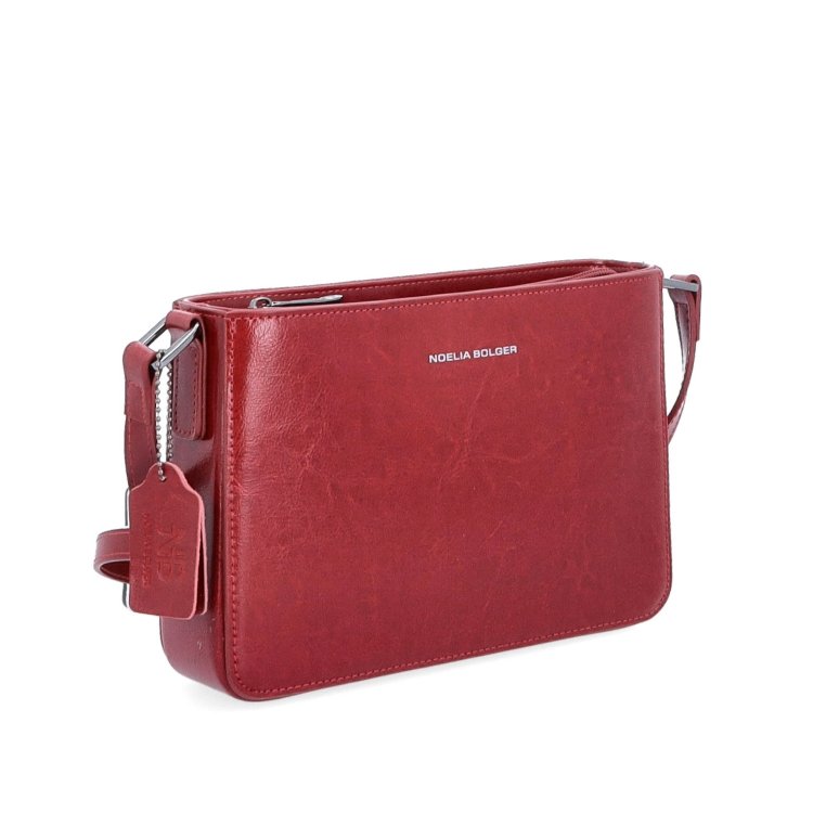 Elegantná, pevnejšia kožená crossbody kabelka Noelia Bolger materiál kože zapínanie na zips farba červená veľkosť malá NB 0103 TCV