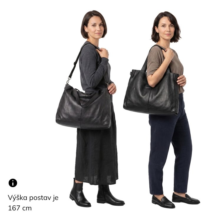 Priestranná kožená kabelka cez rameno Noelia Bolger materiál kože zapínanie na zips farba čierna veľkosť veľká NB 2422 C Na postave
