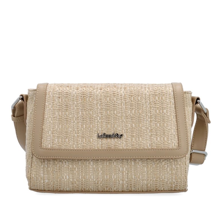 Crossbody kabelka s klopou v slamenom štýle Le Sands materiál syntetická koža zapínanie s chlopňou farba béžová veľkosť malá 4618 BE Spredu