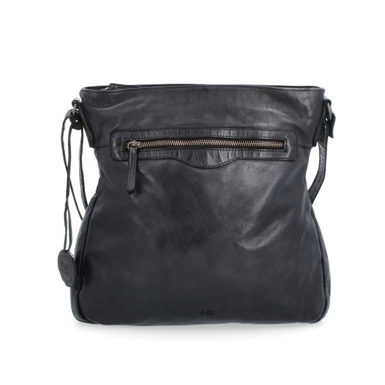 Kožená crossbody s predným vreckom na zips Noelia Bolger materiál kože zapínanie na zips farba čierna veľkosť stredná NB 2103 C Spredu